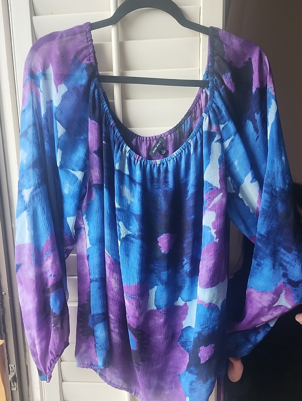 Nine West Blue & Purple Watercolor Peasant Blouse